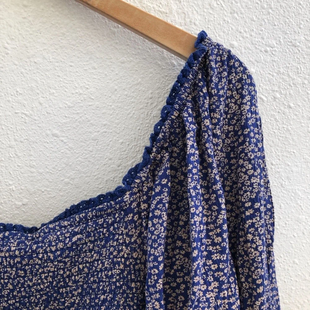 FREE PEOPLE Brittnee Printed Smocked-Back Peplum Top Size Large